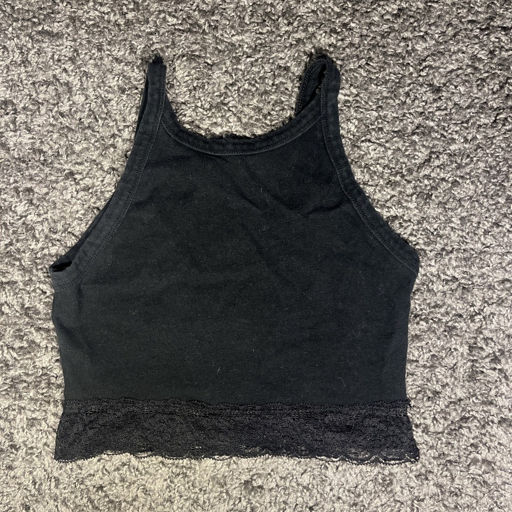 Colsie Lace Trim Black‎  Crop Top XS
